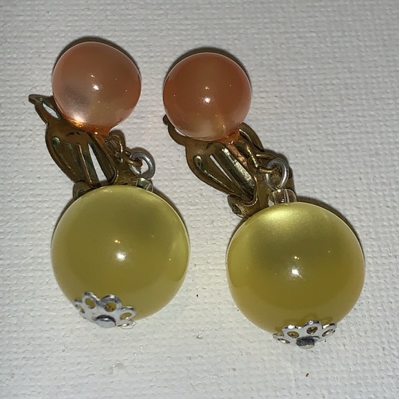 Very rare - Vintage 1930s lemon yellow drop & pink candy floss earrings - Picture 6 of 7